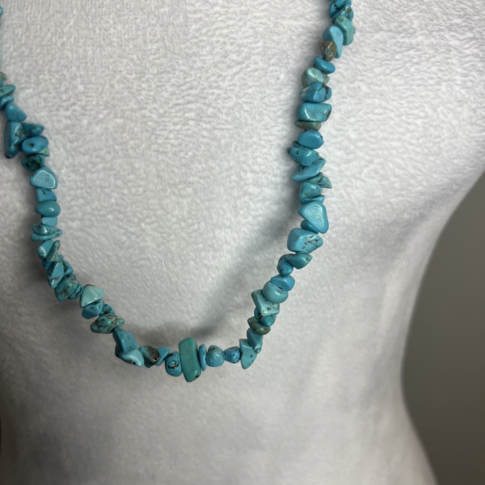 Teal Stone Chip Fashion Jewelry Endless Infinity Necklace 35" Long Beachy Boho - Picture 2 of 5